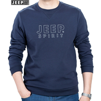 吉普Jeep男装圆领t恤男长袖厚款2019新品宽松休闲男士打底上衣