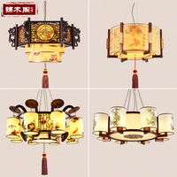 中式吊灯仿古茶楼餐厅灯具客厅过道中国风实木灯火锅店会所羊皮灯