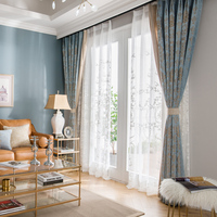 客厅欧式美式简约现代北欧窗帘卧室落地窗 定制成品遮光布料blq