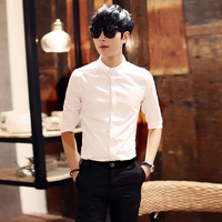 男士潮流七分袖衬衫修身韩版短袖商务白色寸衫发型师长袖衬衣中袖