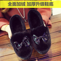 老北京布鞋女棉鞋 秋冬季加绒保暖平底毛毛棉鞋工作鞋低帮豆豆鞋