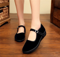 老北京布鞋女鞋高跟防滑单鞋平底黑布鞋跳舞鞋坡跟黑色工作鞋
