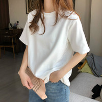 夏季韩版2023新款磨毛内搭打底学生白色宽松大码短袖T恤上衣女装