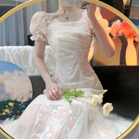 新中式改良旗袍连衣裙女夏季2022新款碎花收腰显瘦很仙的中长裙子