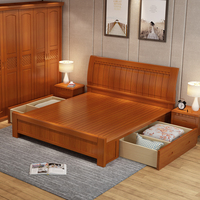 新款实木床橡胶木床1.5M 1.8米双人床高箱床储物床儿童床中式单人