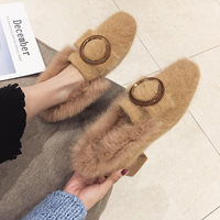 毛毛鞋女冬外穿2018新款韩版百搭仙女温柔风学生中跟复古粗跟单鞋