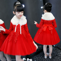 公主裙女童冬裙冬装儿童装新年裙秋冬红裙宝宝加绒连衣裙洋气裙子