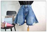 CHYY jeans2018夏新款 韩版时尚潮流休闲破洞阔腿牛仔女短裤裙裤