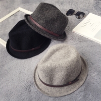 韩版秋冬英伦时尚复古皮带羊毛礼帽卷边男女士锥顶优雅爵士帽子潮