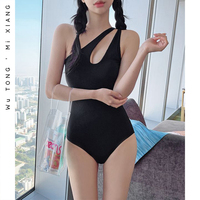 韩国新款黑色露背性感沙滩温泉度假bikini连体泳衣女减龄泳装少女