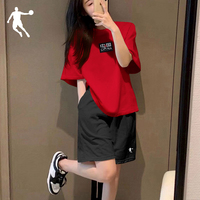 中国风乔丹运动套装女装夏季新款红色短袖速干短裤跑步休闲两件套