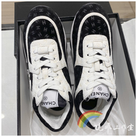 正品 chanel香奈儿女鞋 22A黑色白边满logo字母双C运动鞋