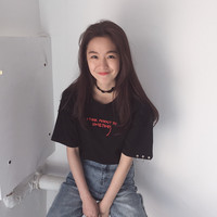 2018夏季新款韩版chic短袖铁环T恤女装学生宽松显瘦个性字母上衣