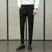韩版西裤男纯黑色青年直筒修身商务休闲正装职业英伦男士西装裤子