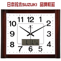 铃木机芯日历钟表挂钟客厅方形时钟挂表中式装饰静音家用石英钟