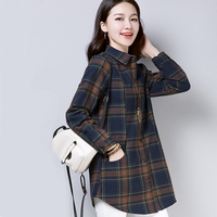 2018秋冬装韩版新款女装加绒加厚格子长袖衬衫外套中长款保暖衬衣
