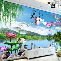 电视背景墙壁纸5D立体家和万事兴山水风景画墙纸8D装饰壁画3D墙布