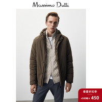 春夏折扣 Massimo Dutti男装 休闲版型短款连帽派克棕色保暖外套棉服棉袄 03408207700