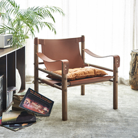 北欧复古沙发椅家用客厅单人休闲椅丹麦实木马鞍皮狩猎椅设计师款