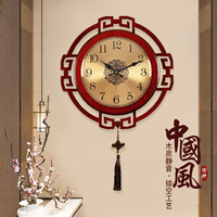 新中式电波装饰挂钟中国风创意客厅静音家用时钟时尚大气餐厅钟表