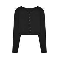 短款长袖针织衫上衣女装秋季薄款外搭黑色毛衣小开衫外套2022新款