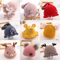 韩国代购婴儿帽子秋冬婴幼儿0-3个月6女宝宝公主毛线帽纯棉针织帽