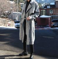 男士韩版学生格子外套薄的风衣中长款很仙英伦风潮流帅气过膝修身