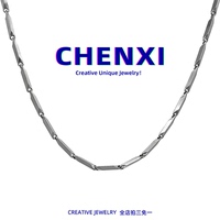 CHENXI项链男潮个性简约钛钢链子银色菱形毛衣链女嘻哈帅气锁骨链
