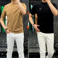 25016秋季新品男士针织衫短袖T恤设计感简约时尚舒适百搭帅气潮流