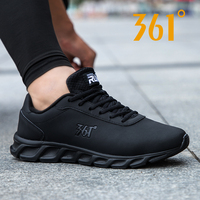361男鞋跑步鞋361度男士黑色正品皮面休闲鞋子春季品牌透气运动鞋