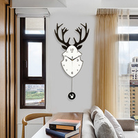 鹿头创意挂钟北欧钟表客厅现代简约大气个性时尚欧式家用静音时钟