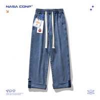 NASA CONP联名垂感宽松阔腿裤潮牌高弹直筒男士牛仔裤薄款夏季ins