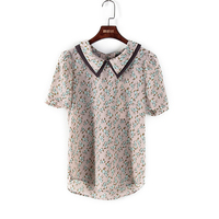法系列品牌折扣店女装夏季新款韩版时尚印花雪纺短袖T恤30001