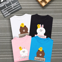 韩版超火夏季可爱情侣可爱学生宽松布朗熊可妮兔短袖t恤DIY 包邮