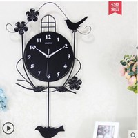 时尚创意欧式钟表挂钟客厅现代简约个性装饰家用静音小鸟艺术时钟