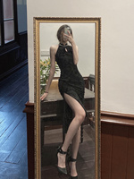 黑色改良版旗袍连衣裙年轻少女性感夏季2022新款高级感包臀长裙子