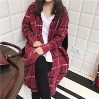 衬衣上衣2018韩版女装宽松显瘦格子中长款长袖衬衫秋装新款薄外套