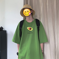 韩版男士ins短袖T恤潮流个性日系半袖上衣牛油果绿衣服潮牌五分袖