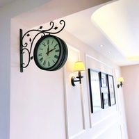 欧式钟表复古双面挂钟客厅时钟静音美式装饰创意简约墙钟两面挂表