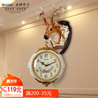 欧式钟表鹿头双面钟两面挂钟壁挂复古美式创意动物装饰墙壁时钟大