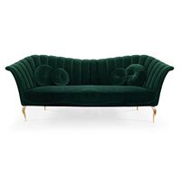 现货北欧简约丝绒布艺红色墨绿色双三人位沙发美式欧式影楼设计师