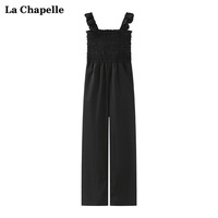 拉夏贝尔/La Chapelle夏薄款吊带连体裤女高腰黑色高级感休闲长裤