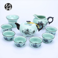 功夫茶具套装家用泡茶器简约现代客厅茶杯杯子茶壶陶瓷中式6只装