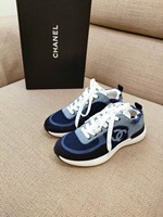 Chanel/香奈儿 新款女士双C麂皮拼布撞色系带牛仔布休闲运动女鞋