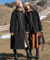 冬季赫本风羊羔毛牛仔外套女流行复古中长款气质毛领加厚黑色大衣