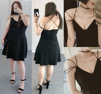 夏季新款加大码女装200斤胖mm吊带小黑裙性感收腰显瘦打底裙9397