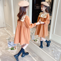 女童娃娃领棉布裙2022春秋新款韩版洋气儿童中长款长袖甜美连衣裙