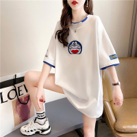 设计感小众短袖t恤女夏季韩版宽松大码女装中长款ins假两件上衣潮