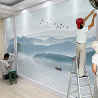 中式水墨山水画简约电视背景墙壁纸现代客厅无缝壁画影视墙装饰布