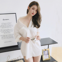 雪纺衬衫女七分短袖外穿设计感小众气质宽松时尚韩版性感网红衬衣